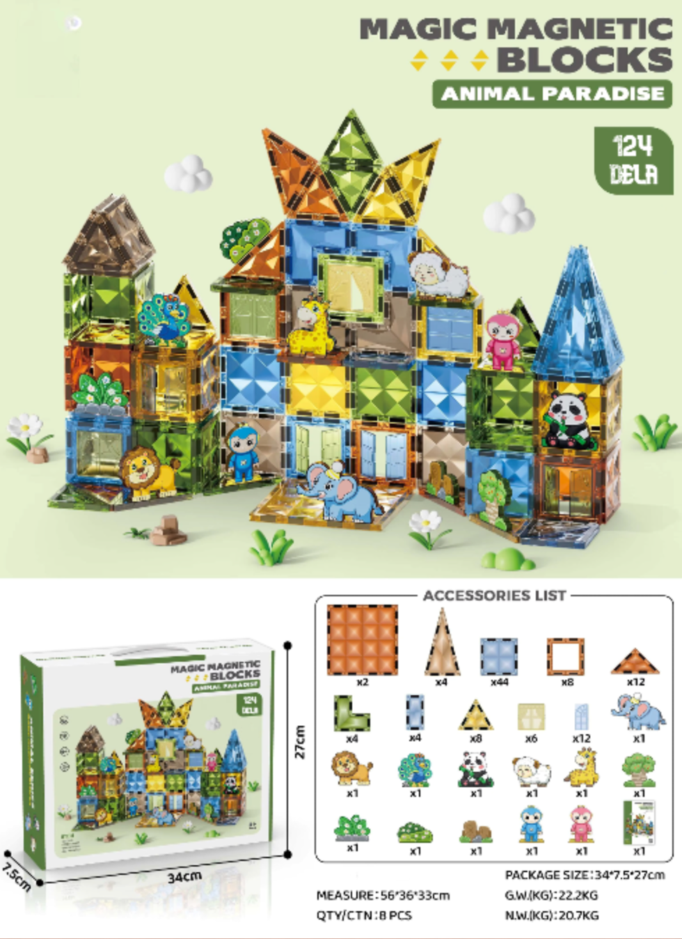 Svetleći 3D Magnetni Blokovi - Animal Paradise (manji)