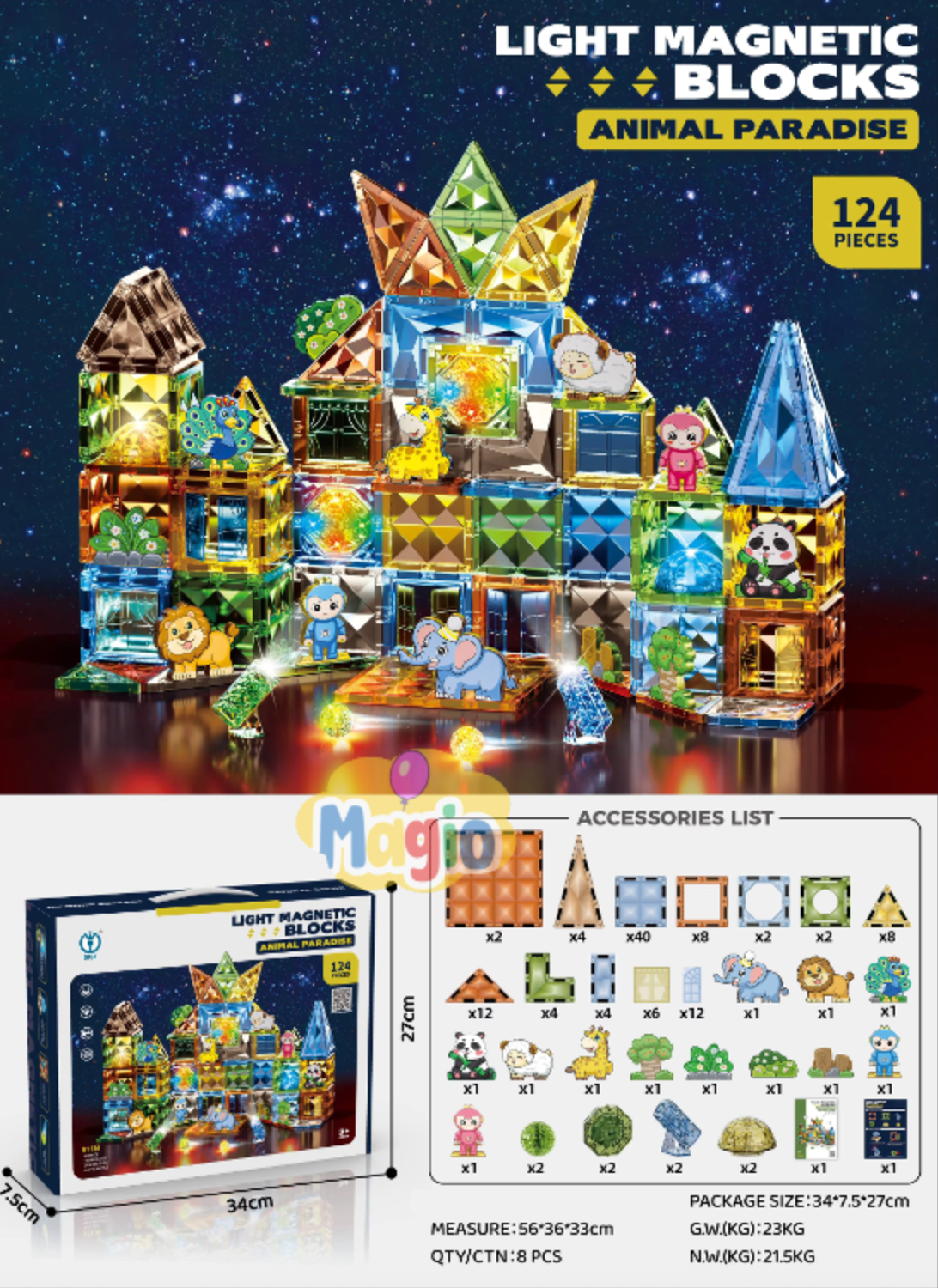 Svetleći 3D Magnetni Blokovi - Animal Paradise (manji)