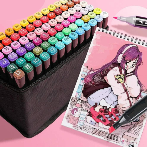 Veliki set dvostranih flomastera i markera sa torbicom